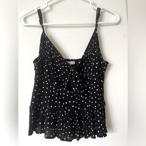 Black and White Polka Dot Tie Front Ruffle Tank